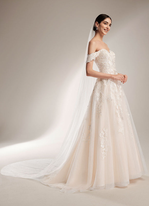 Robe de Soirée Longue Blanche Mariage Dentelle Epaule Dénudée - gallery 7