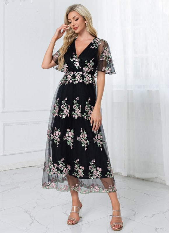 Robe de Soirée Florale Noire - gallery 5