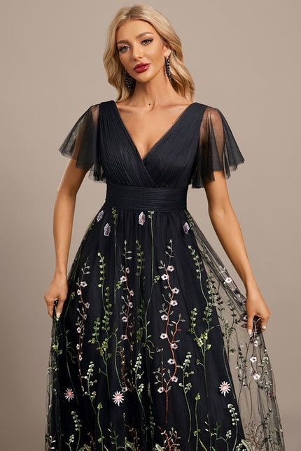 Robe de Soirée Floral Éclat Noir - gallery 1