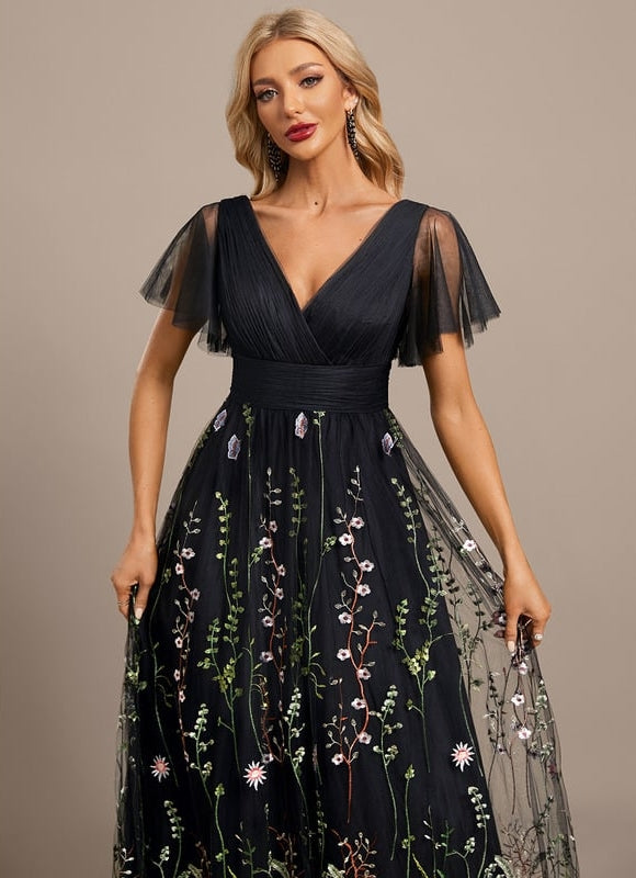 Robe de Soirée Floral Éclat Noir - gallery 1