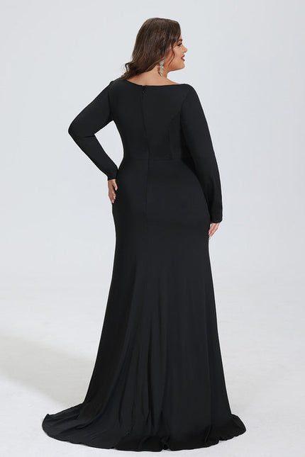 Robe Longue Noire Jersey Soirée Avec Traîne - gallery 7