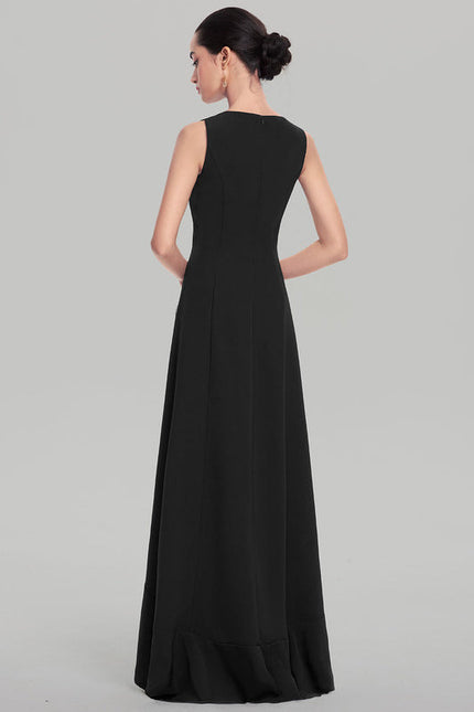 Robe de Soirée Longue Noire Asymétrique À Volants - gallery 3