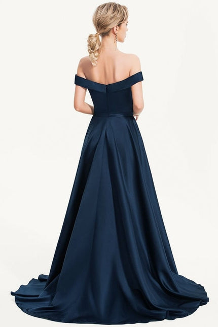 Robe Longue Bleu Soirée Satin Balayage Princesse - gallery 3