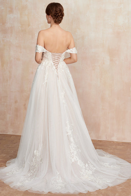 Robe de Soirée Longue Blanche Princesse Tulle Dentelle Mariée - gallery 9