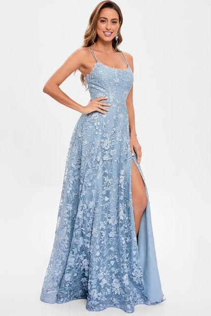 Robe de Soirée Bleu Poudré Floral - gallery 2
