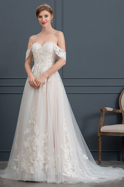 Robe de Soirée Longue Blanche Princesse Tulle Dentelle Mariée
