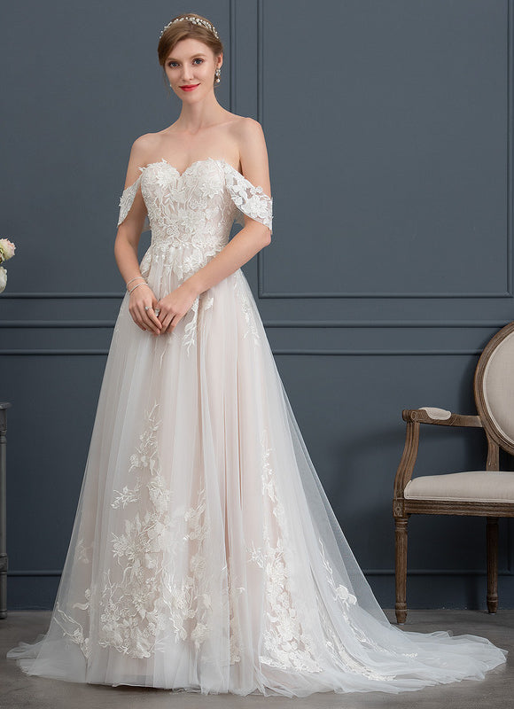 Robe de Soirée Longue Blanche Princesse Tulle Dentelle Mariée