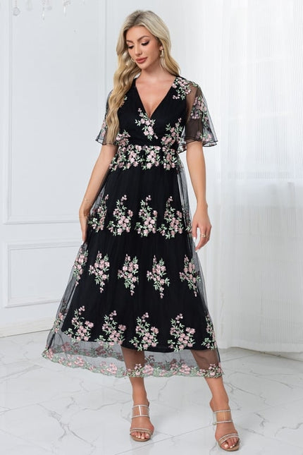 Robe de Soirée Florale Noire - gallery 6