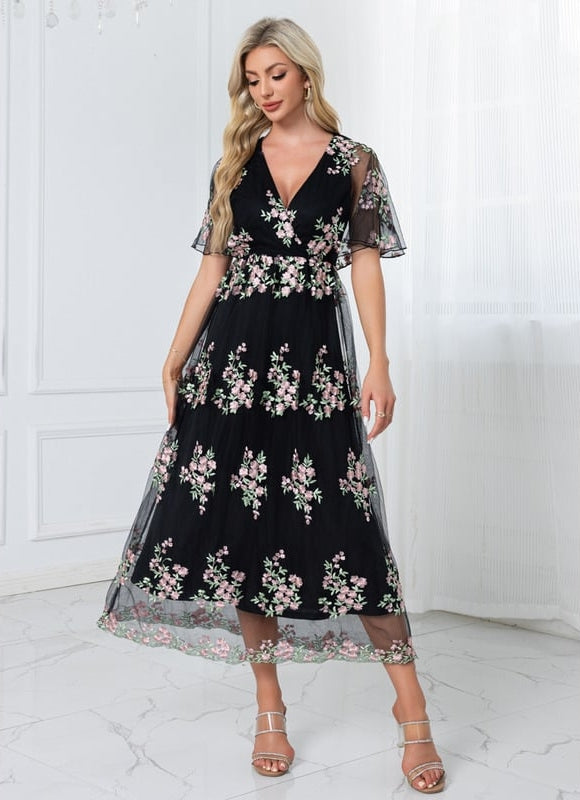 Robe de Soirée Florale Noire - gallery 6