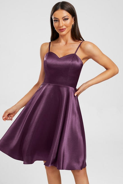 Robe de Soirée Satinée Prune - gallery 1
