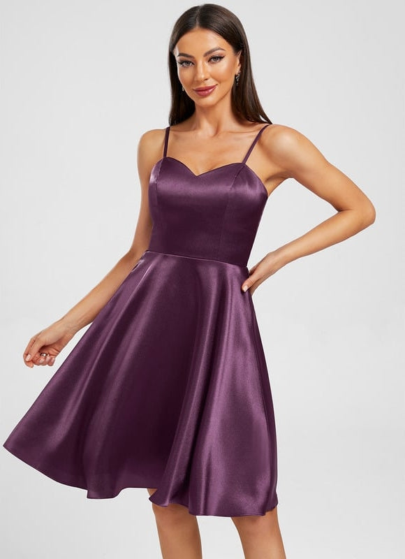Robe de Soirée Satinée Prune - gallery 1