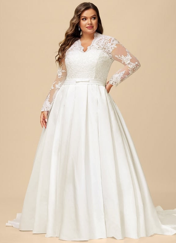 Robe de Soirée Longue Blanche Princesse Dentelle Col V - gallery 5