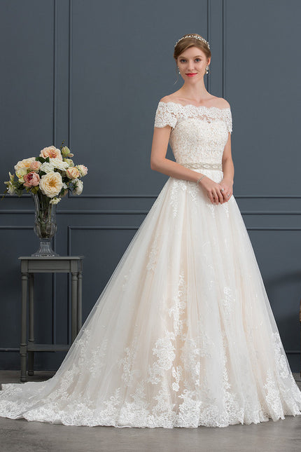 Robe de Soirée Longue Blanche Princess Épaules Dénudées - gallery 3