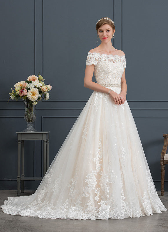 Robe de Soirée Longue Blanche Princess Épaules Dénudées - gallery 3