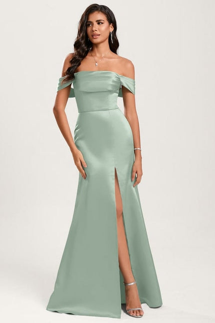Robe de Soirée Satin Émeraude Lisse