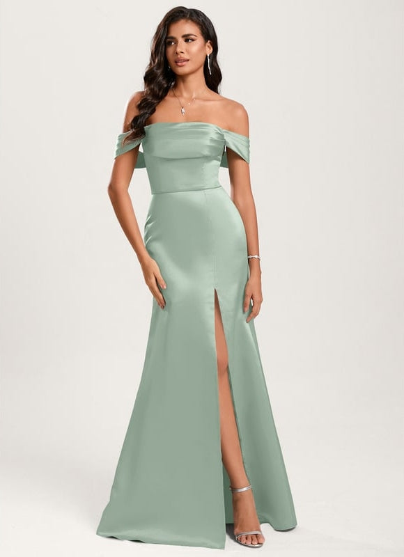 Robe de Soirée Satin Émeraude Lisse
