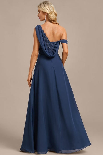 Robe de Soirée Mousseline Bleu - gallery 6
