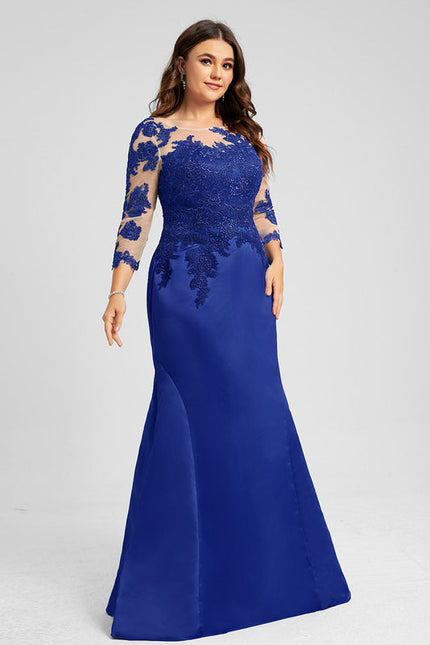 Robe de Soirée Longue Bleue Sirène Dentelle Satin - gallery 5
