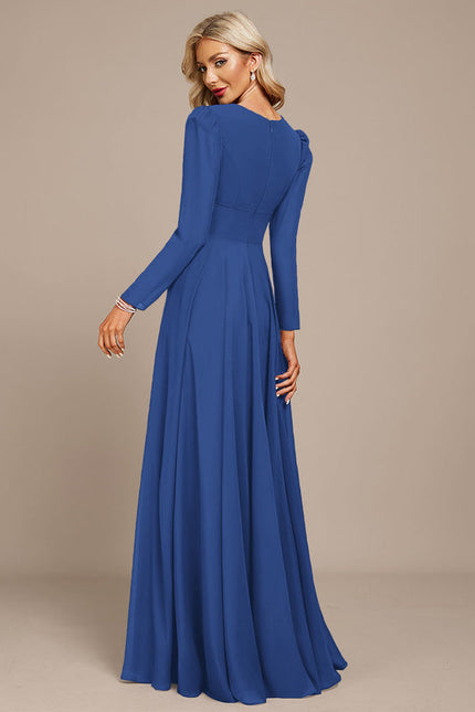 Robe Longue Bleue Mousseline Soirée - gallery 8