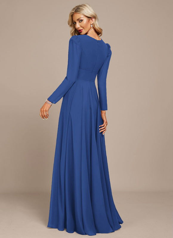 Robe Longue Bleue Mousseline Soirée - gallery 8