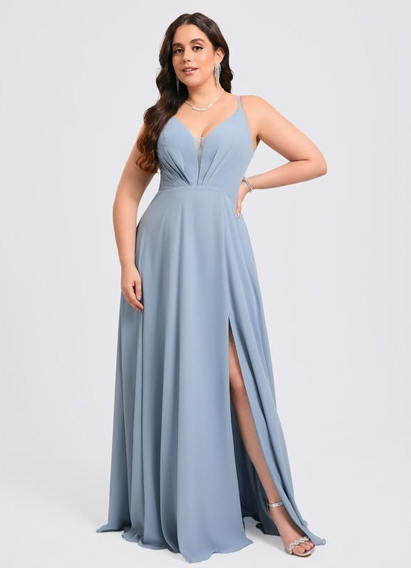 Robe de Soirée Mousseline Beige - gallery 9