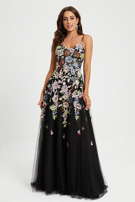 Robe de Soirée Éclat Floral Noir - gallery 2