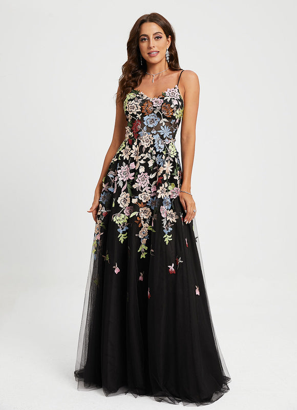 Robe de Soirée Éclat Floral Noir - gallery 2