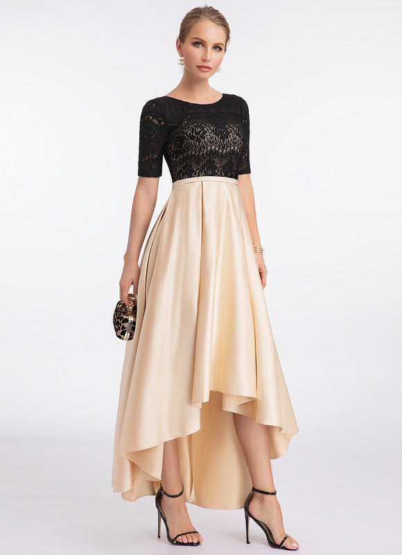 Robe de Soirée Satin Noir Doré - gallery 1