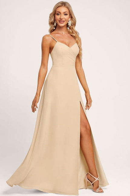 Robe de Soirée Mousseline Beige - gallery 2