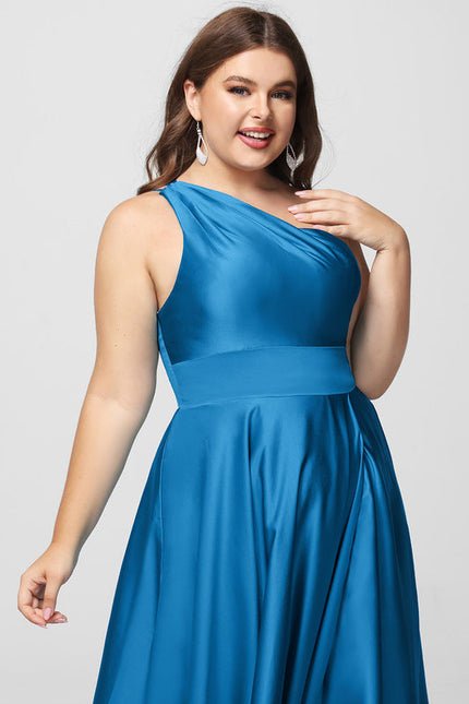 Robe Longue Bleu Satin Balayeuse Bal De Soirée - gallery 5
