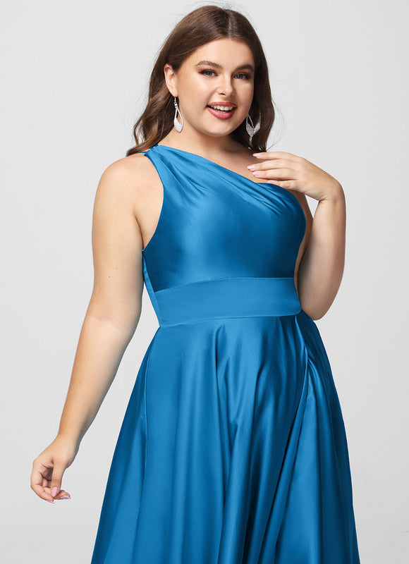 Robe Longue Bleu Satin Balayeuse Bal De Soirée - gallery 5