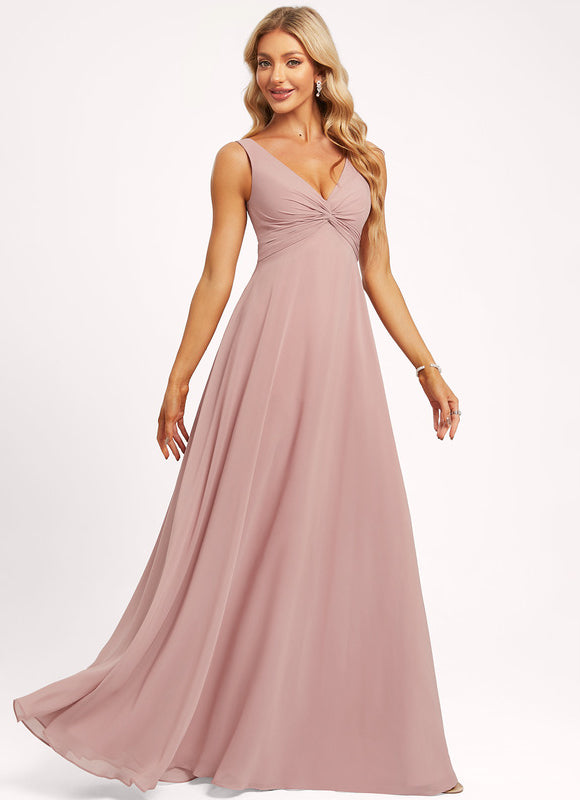 Robe de Soirée Mousseline Beige - gallery 2