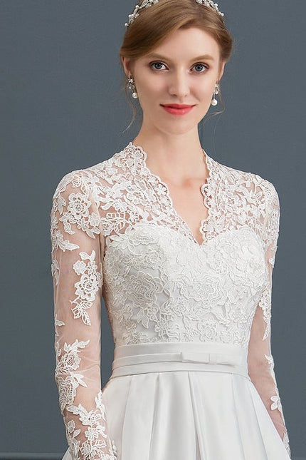 Robe de Soirée Longue Blanche Princesse Dentelle Col V - gallery 4