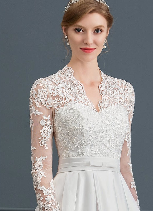 Robe de Soirée Longue Blanche Princesse Dentelle Col V - gallery 4