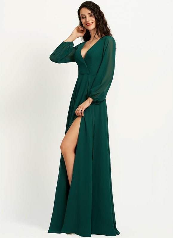 Robe de Soirée Mousseline Beige - gallery 2