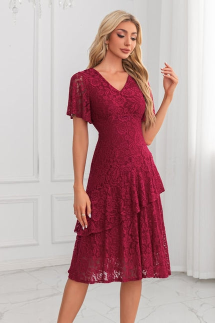 Robe de Soirée Dentelle Bordeaux - gallery 2