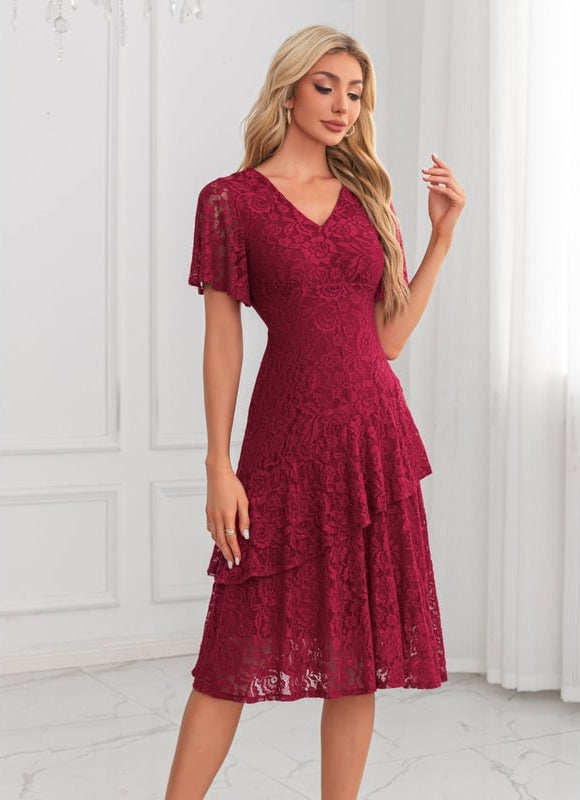 Robe de Soirée Dentelle Bordeaux - gallery 2