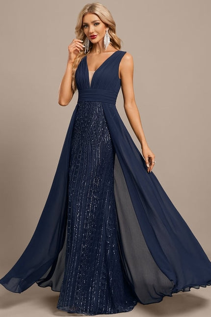 Robe de Soirée Élégance Marine Pailletée