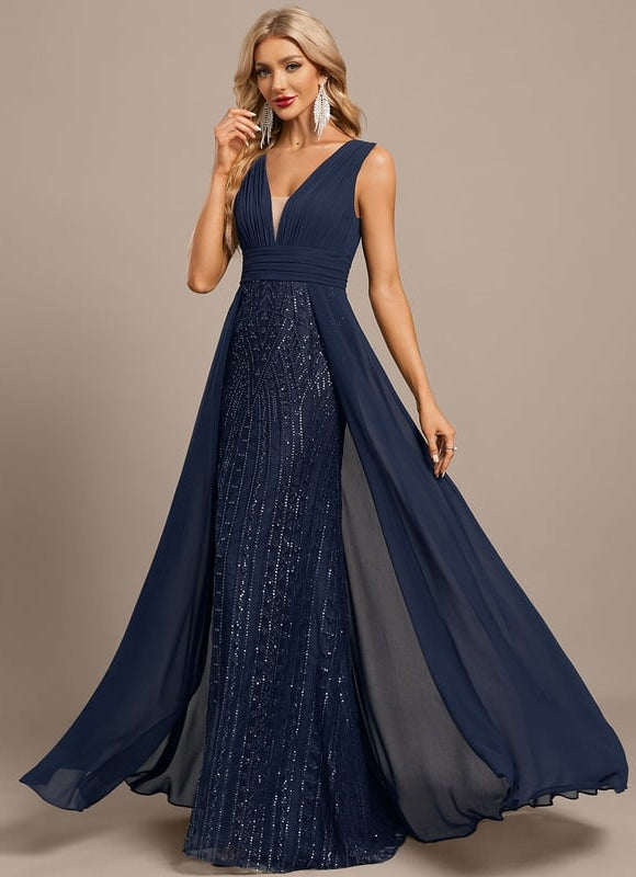 Robe de Soirée Élégance Marine Pailletée