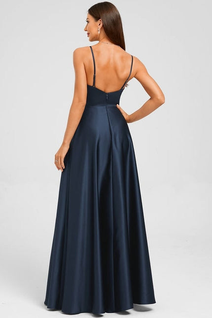 Robe de Soirée Satin Marine Élégante - gallery 1