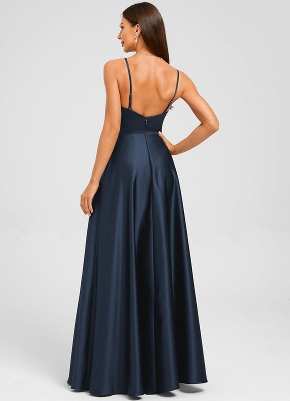 Robe de Soirée Satin Marine Élégante - gallery 1