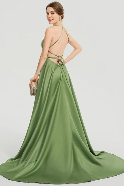 Robe de Soirée Satinée Olive - gallery 6