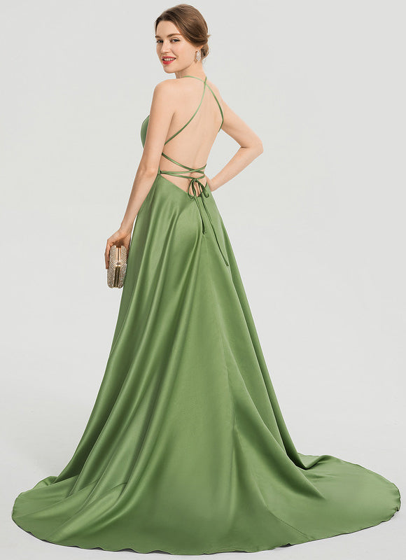 Robe de Soirée Satinée Olive - gallery 6