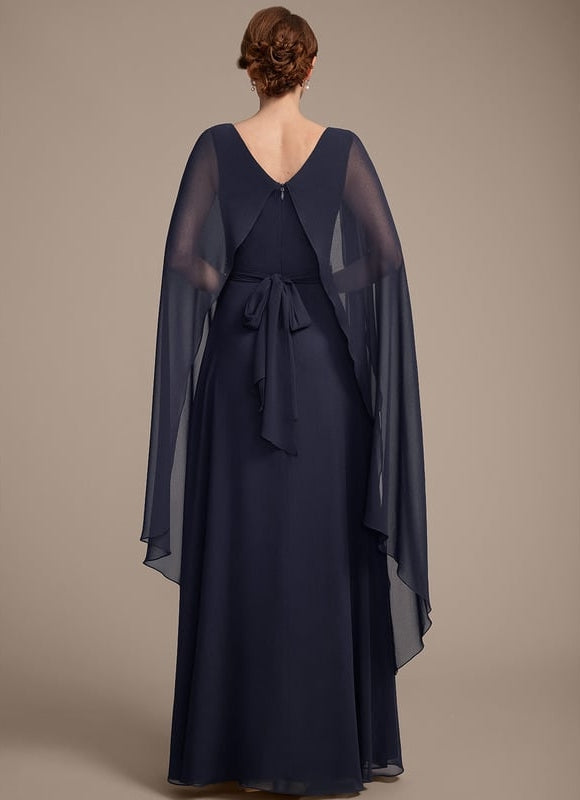Robe de Soirée Longue Bleue En Mousseline Avec Nœud Plissé - gallery 6