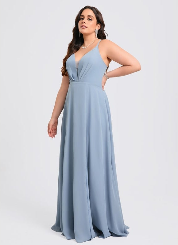 Robe de Soirée Mousseline Beige - gallery 8