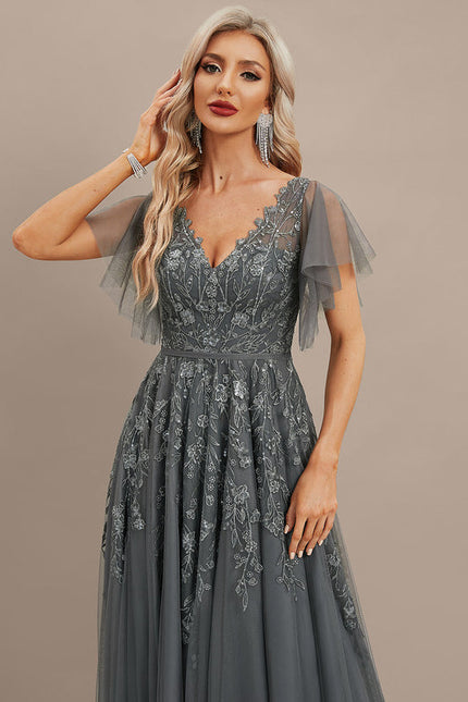 Robe de Soirée Tulle Grise - gallery 1
