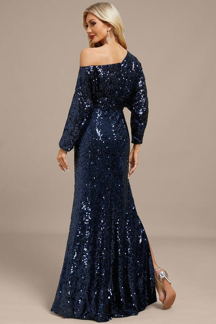 Robe de Soirée Pailletée Marine - gallery 6