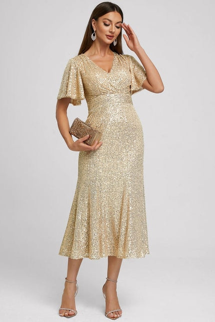 Robe de Soirée Pailletée Dorée - gallery 1