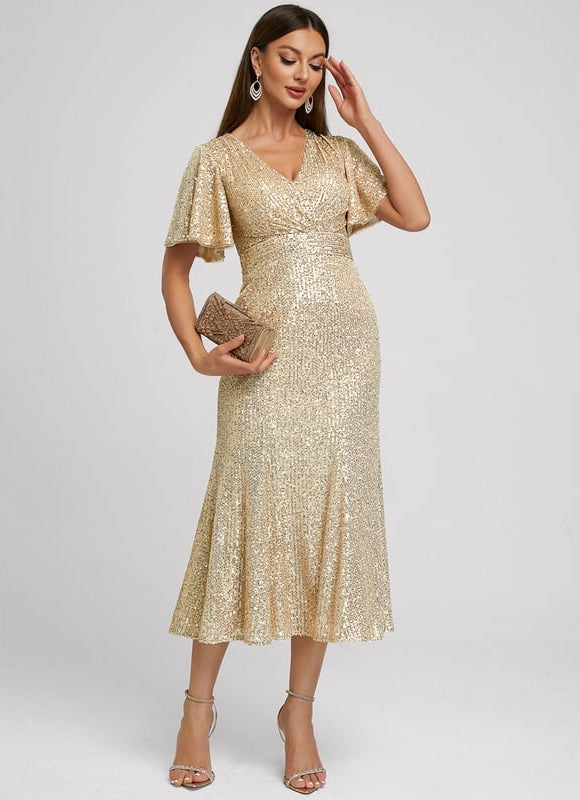 Robe de Soirée Pailletée Dorée - gallery 1