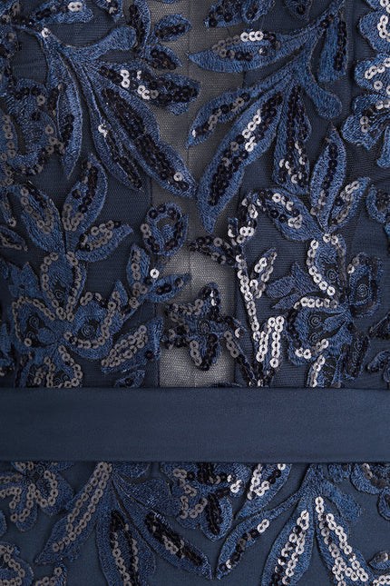 Robe de Soirée Longue Bleue En Dentelle Élégante - gallery 4